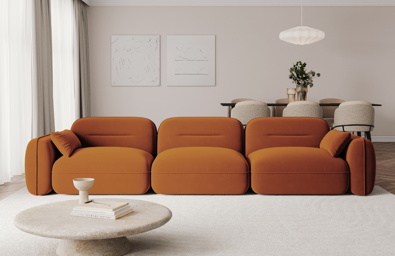 Cosmopolitan Design Terakotově oranžová sametová čtyřmístná pohovka Sydney 320 cm