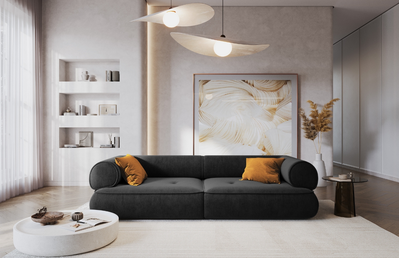 Maison Heritage Černá kožená pohovka Lily 234 cm