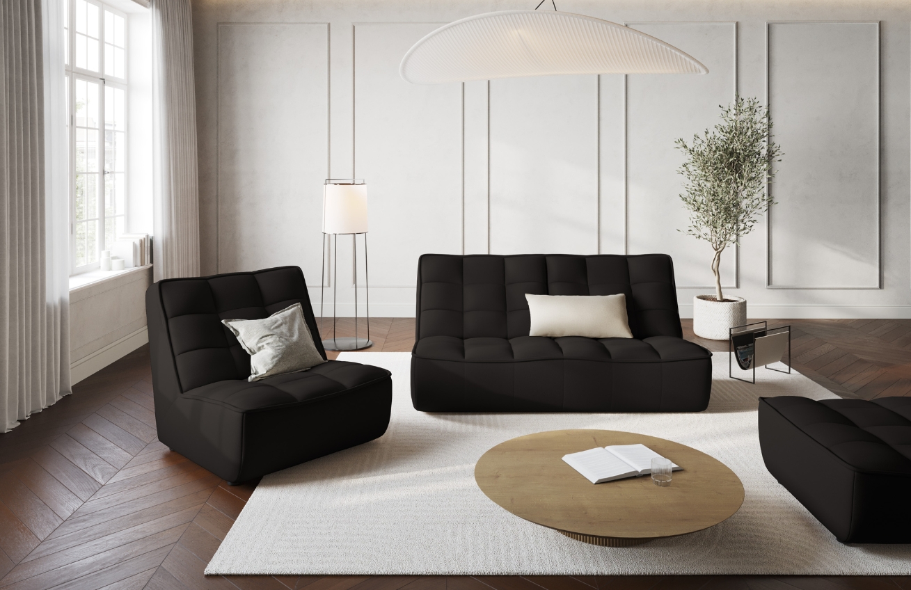 Maison Heritage Černá kožená pohovka Moni 163 cm