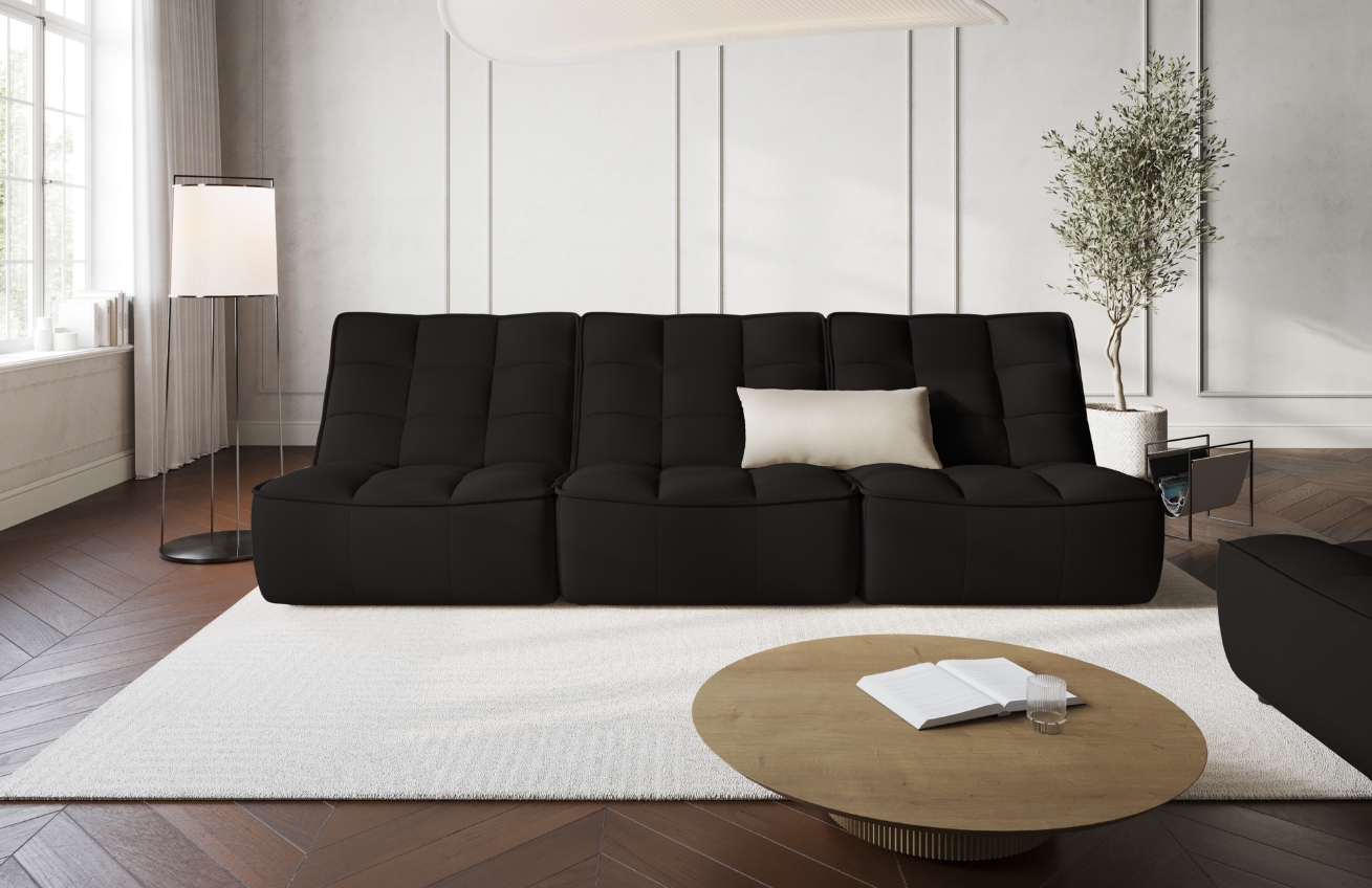 Maison Heritage Černá kožená pohovka Moni 249 cm