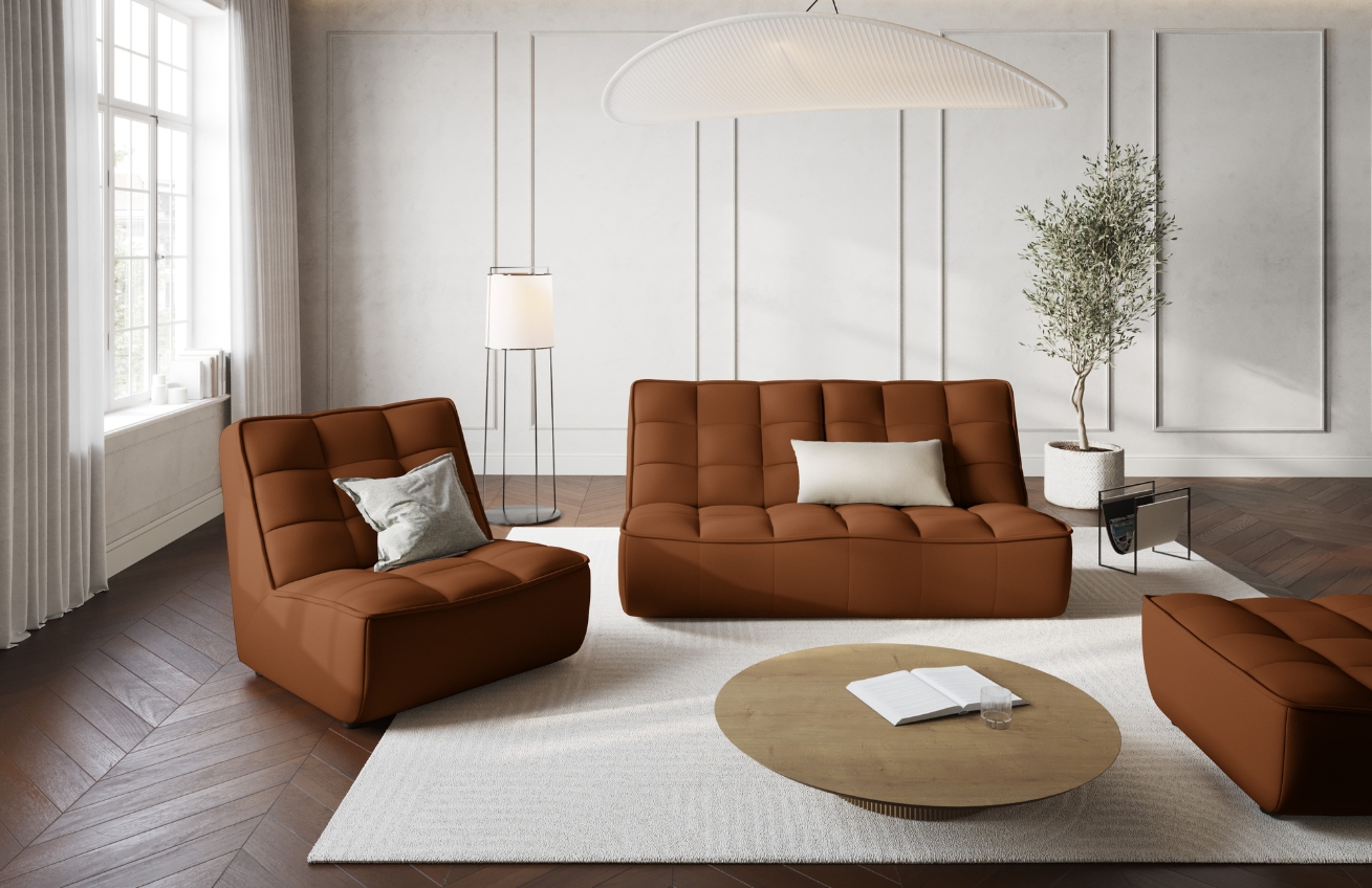 Maison Heritage Hnědá kožená pohovka Moni 163 cm