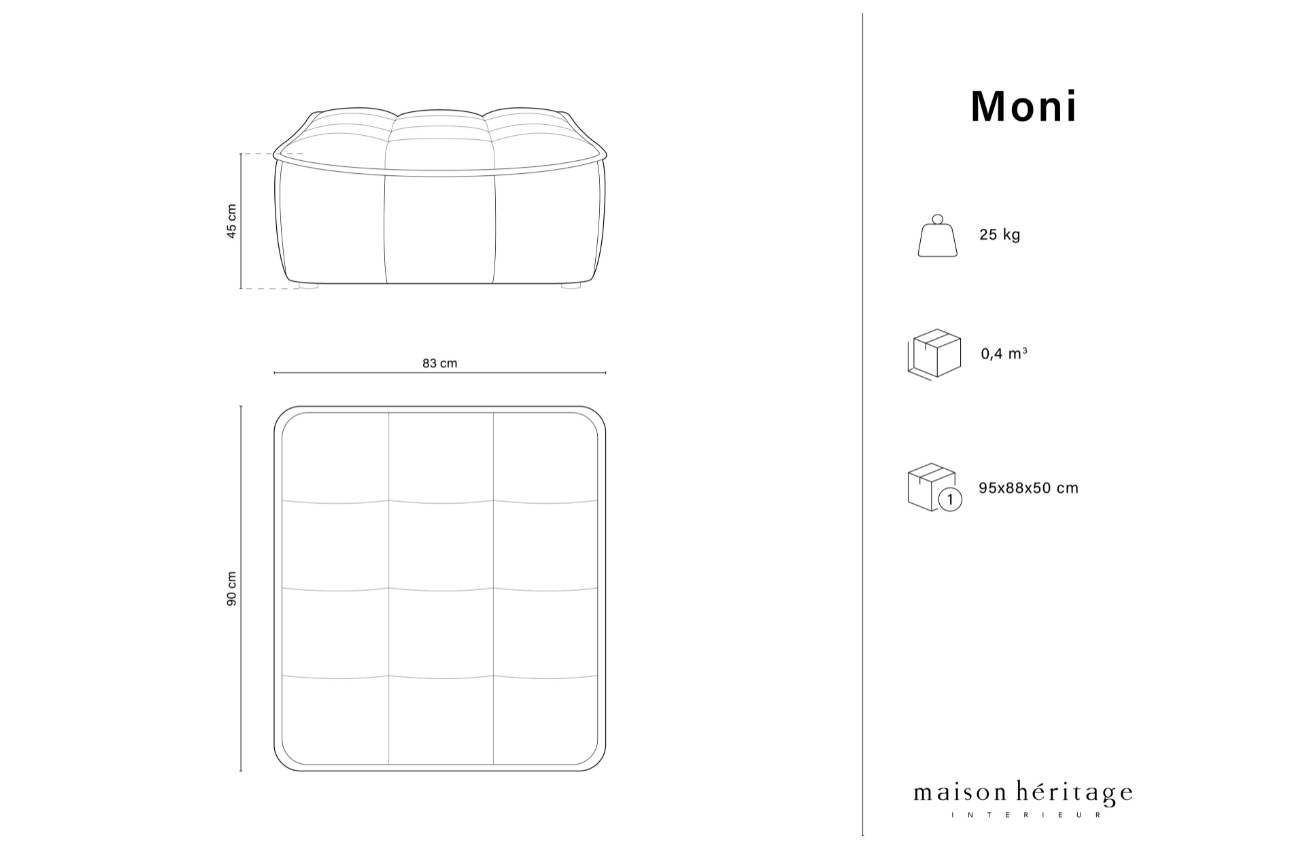 Maison Heritage Koňakově hnědá kožená podnožka Moni 90 x 83 cm