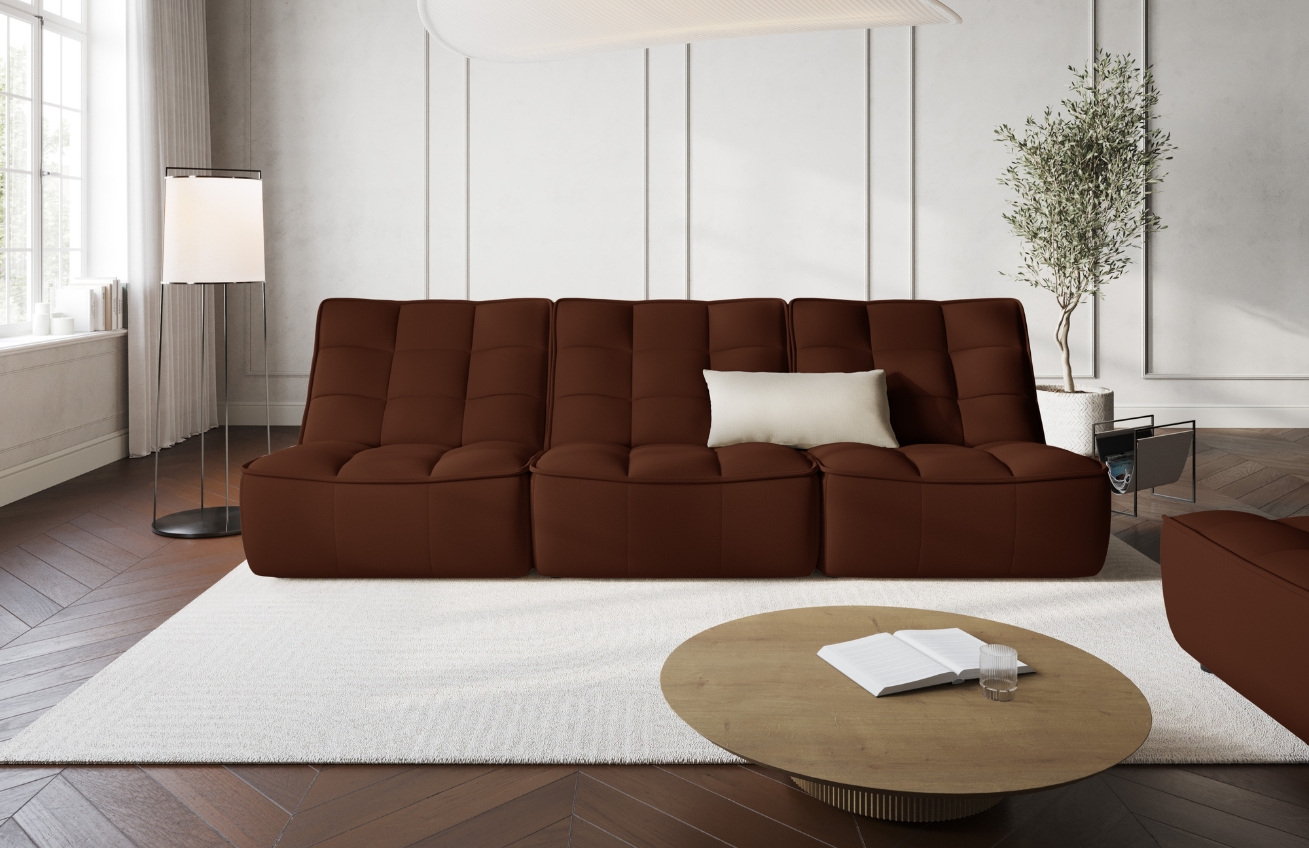 Maison Heritage Koňakově hnědá kožená pohovka Moni 249 cm