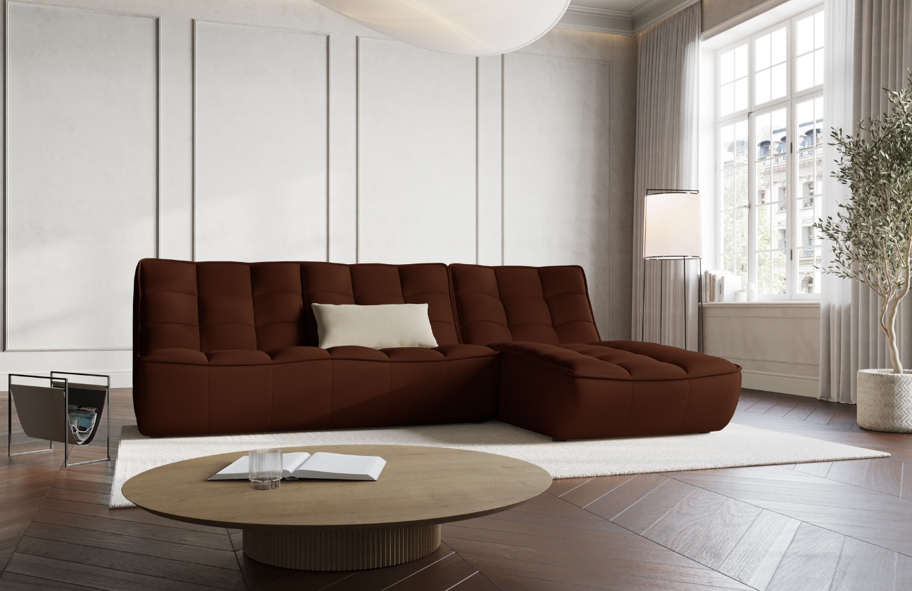 Maison Heritage Koňakově hnědá kožená rohová pohovka Moni 246 cm