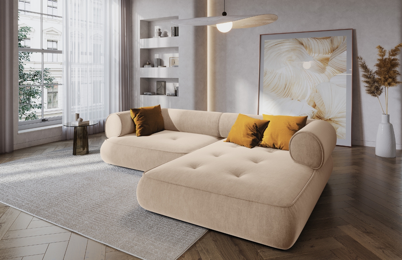 Maison Heritage Tmavě béžová kožená rohová pohovka Lily 261 cm