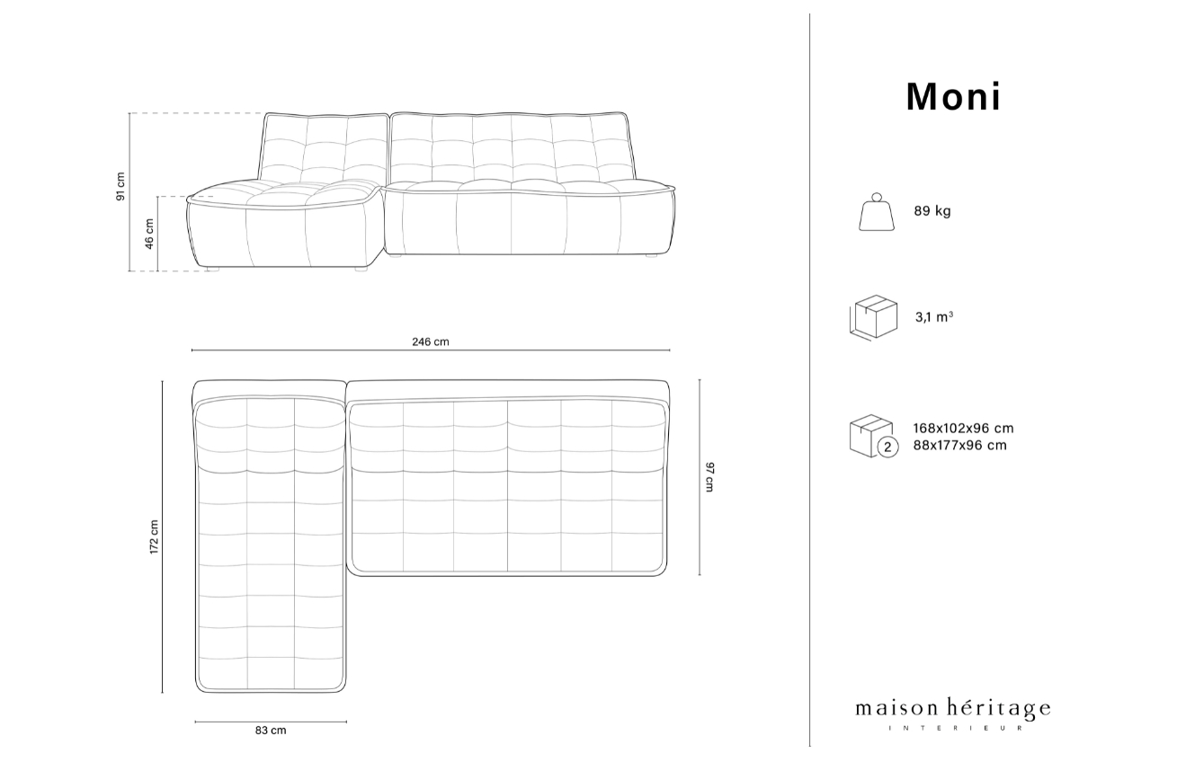 Maison Heritage Tmavě béžová kožená rohová pohovka Moni 246 cm
