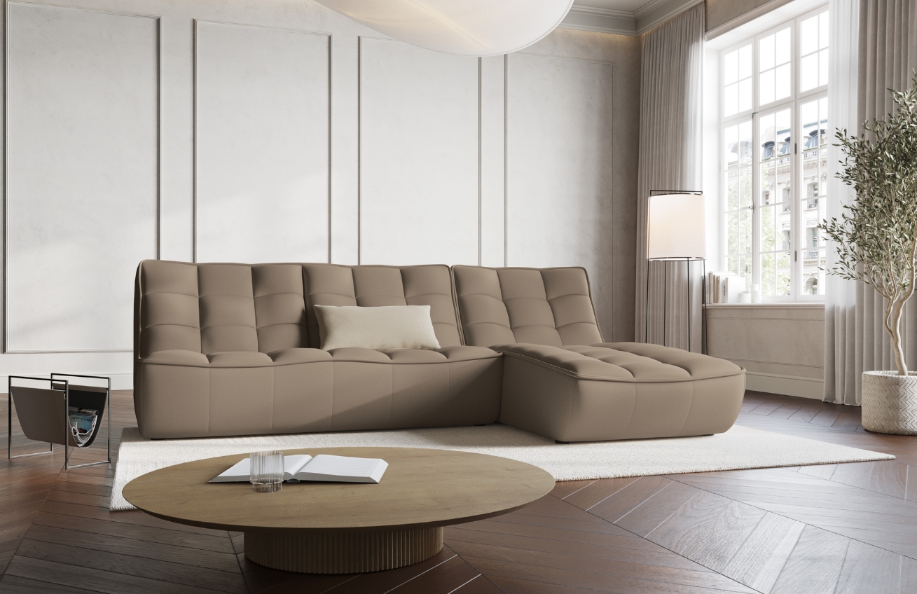 Maison Heritage Tmavě béžová kožená rohová pohovka Moni 246 cm