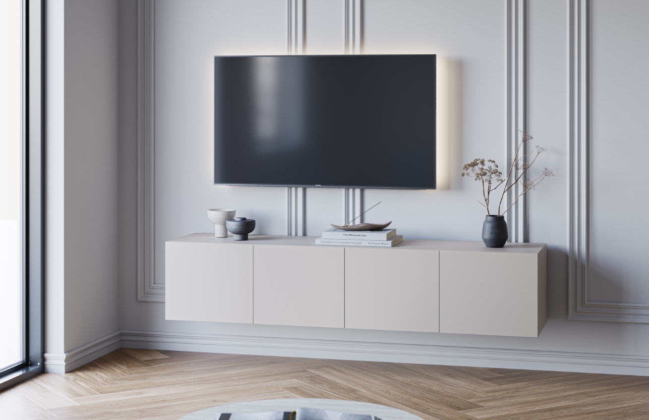 Marckeric Béžový lakovaný TV stolek Daroca 180 x 35 cm