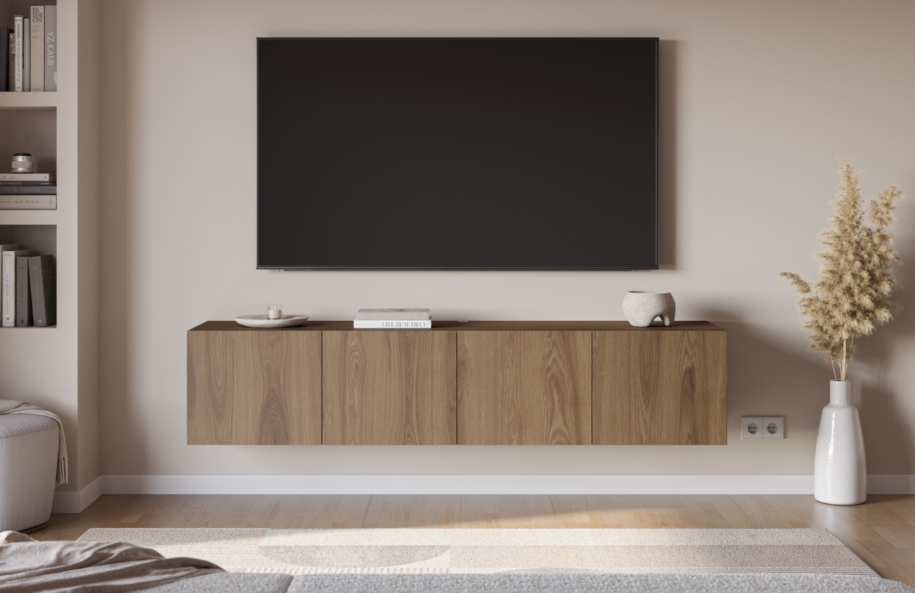 Marckeric Hnědý TV stolek Daroca 180 x 35 cm s dubovým dekorem
