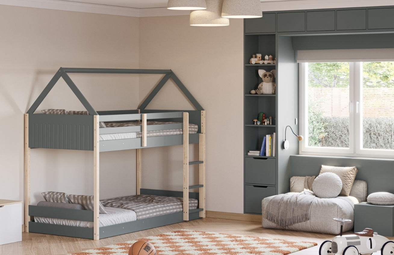 Marckeric Šedozelená dřevěná dvoupatrová postel Sila 90 x 190 cm