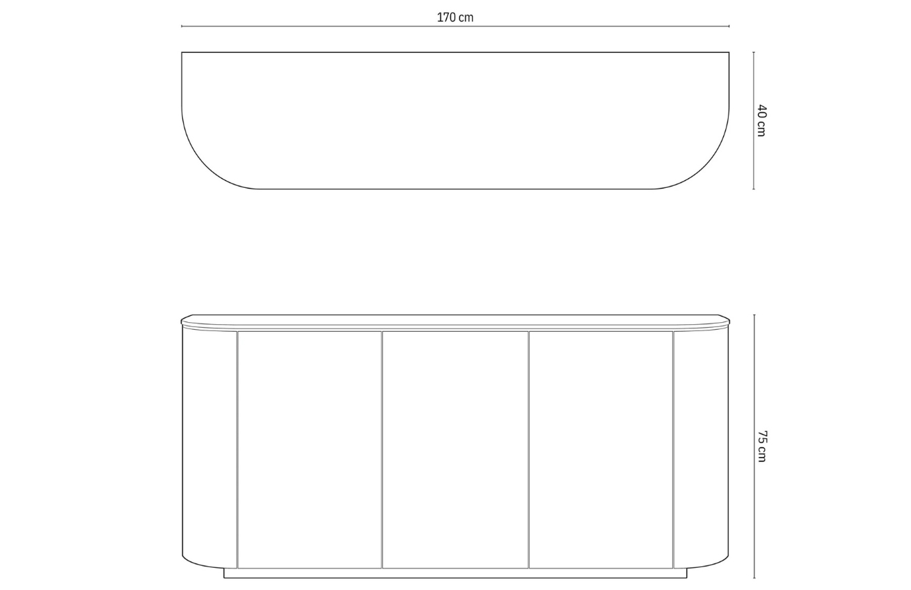 Micadoni Tmavá dubová komoda Eularia 170 x 40 cm s kamennou deskou
