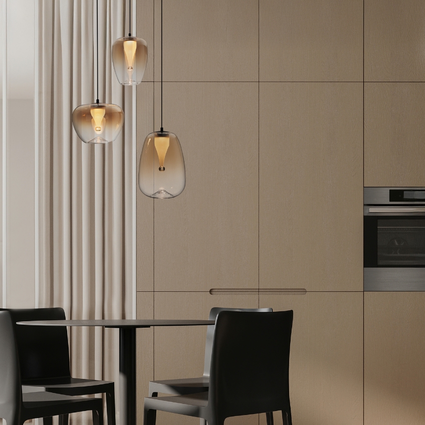 Nova Luce Jantarově hnědé skleněné závěsné světlo Oblo 41 cm