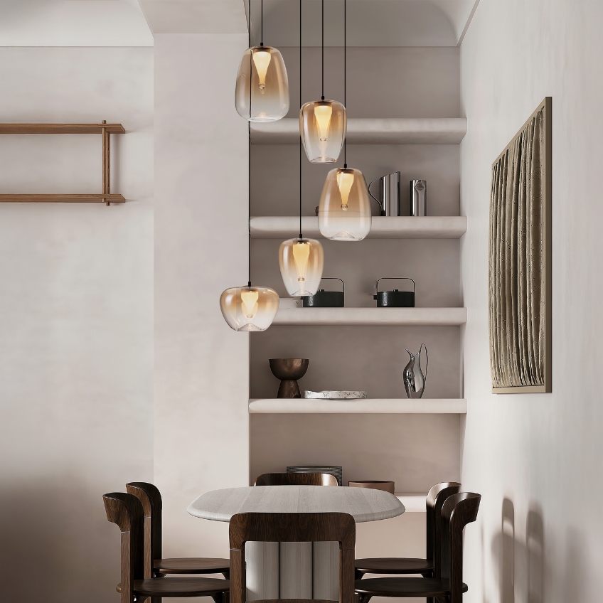 Nova Luce Jantarově hnědé skleněné závěsné světlo Oblo 47 cm