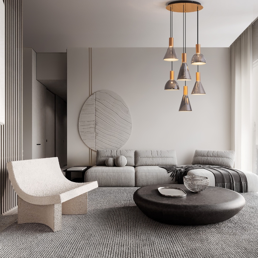 Nova Luce Kouřově šedé skleněné závěsné LED světlo Voi 52 cm