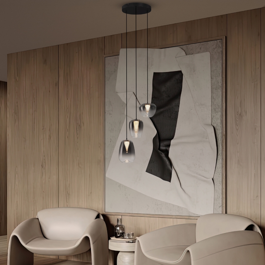 Nova Luce Kouřově šedé skleněné závěsné světlo Oblo 41 cm