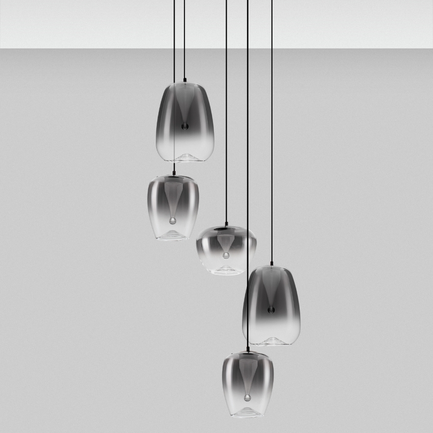 Nova Luce Kouřově šedé skleněné závěsné světlo Oblo 47 cm