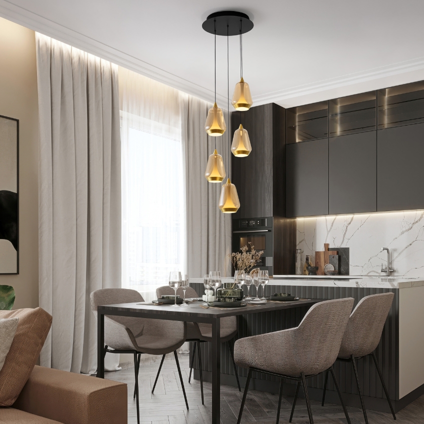 Nova Luce Zlaté skleněné závěsné LED světlo Alish 33 cm