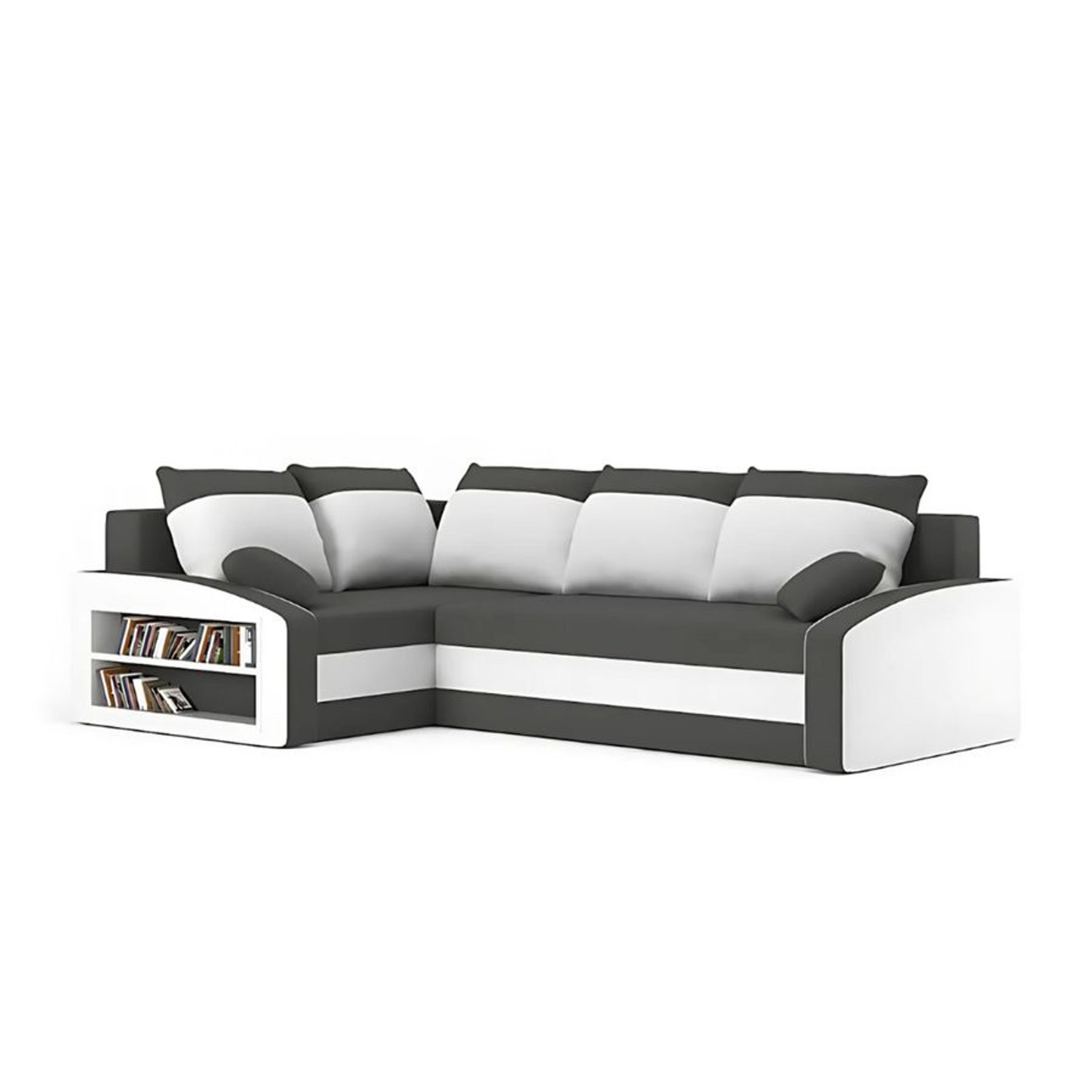 Rozkládací rohová sedací souprava s poličkou GRANDE Levá Šedá/bílá