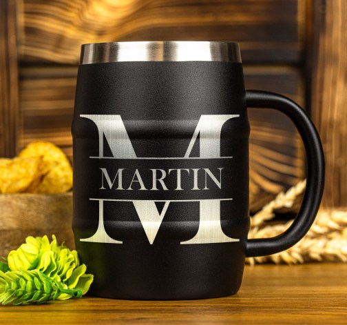 Černý nerezový půllitr s gravírováním