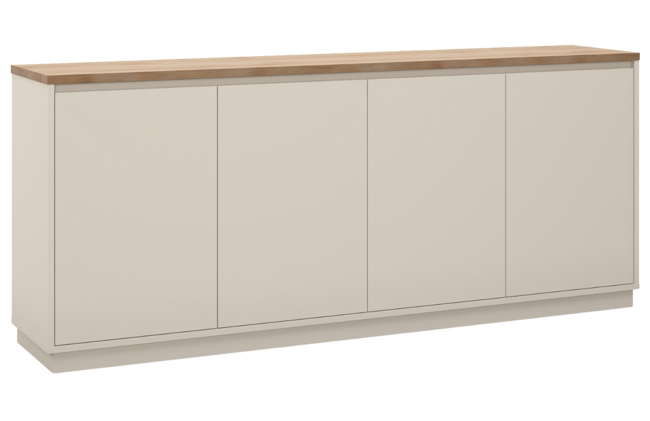 Marckeric Krémová lakovaná komoda Loreta 201 x 40 cm s dubovým dekorem