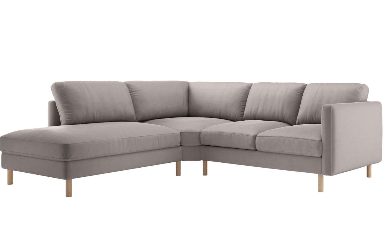 Micadoni Šedobéžová sametová rohová pohovka Eden 267 cm