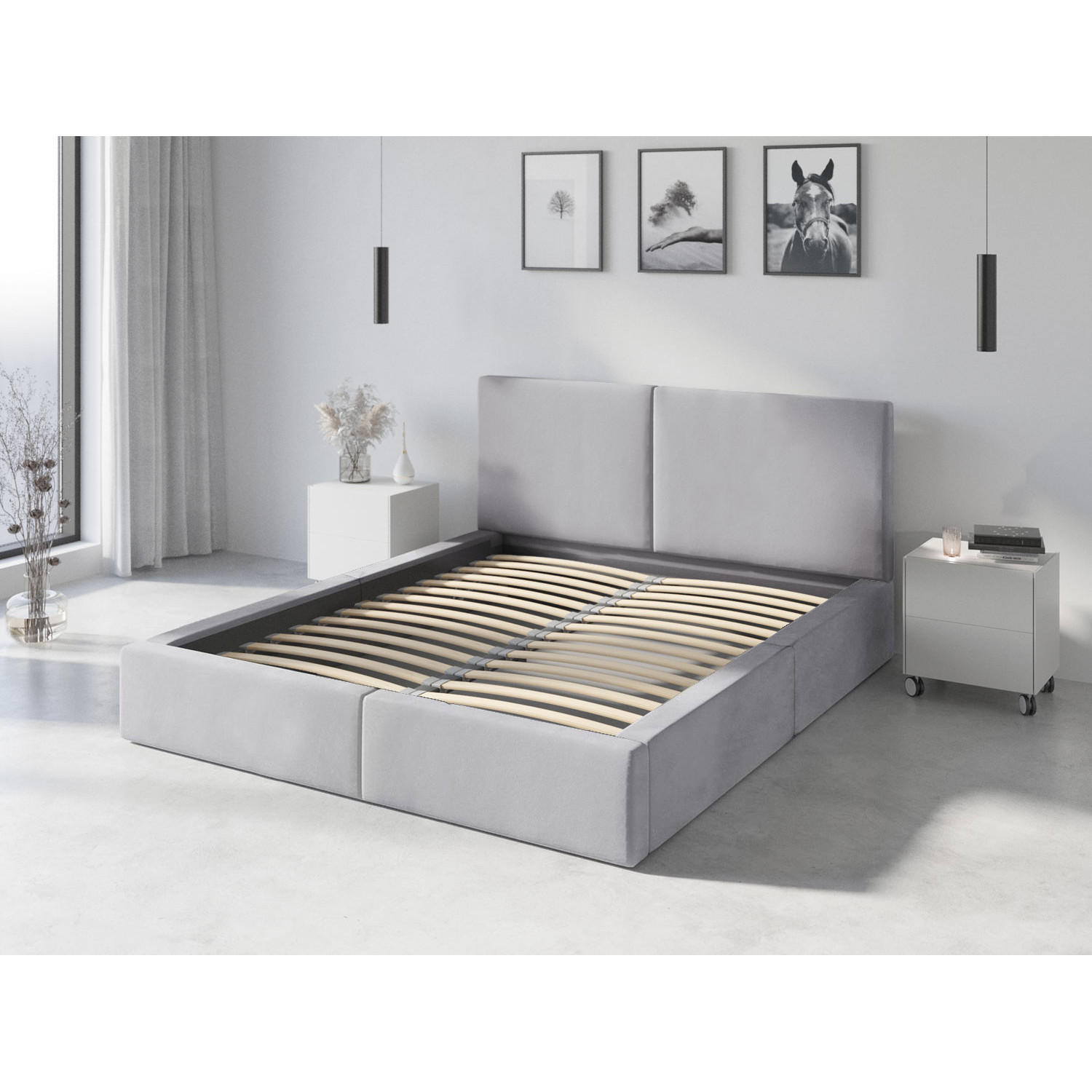 Čalouněná postel HILTON s pevným roštem 140x200 cm Šedá