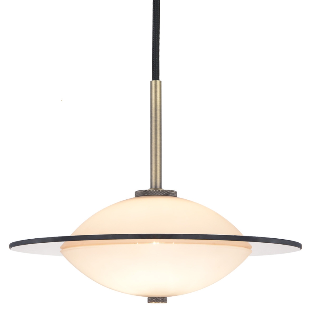 Halo Design Opálově bílé skleněné závěsné světlo Orbit 24 cm s mosazným zavěšením