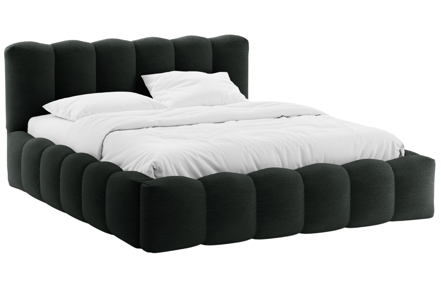 Micadoni Černá bouclé dvoulůžková postel Lupine 160 x 200 cm s úložným prostorem