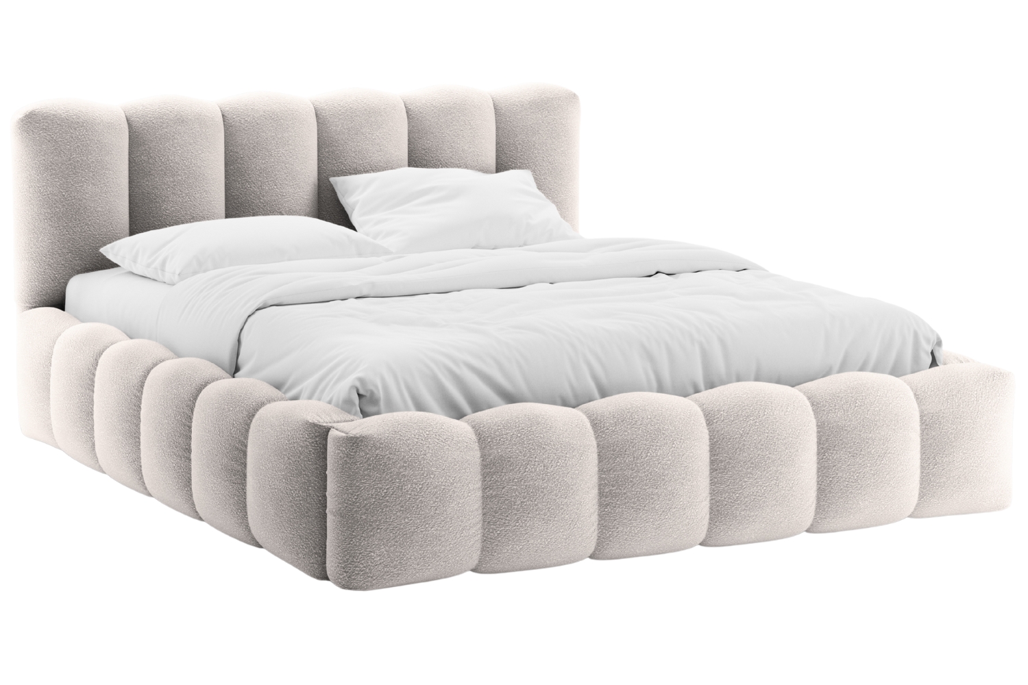 Micadoni Světle šedá bouclé dvoulůžková postel Lupine 160 x 200 cm s úložným prostorem