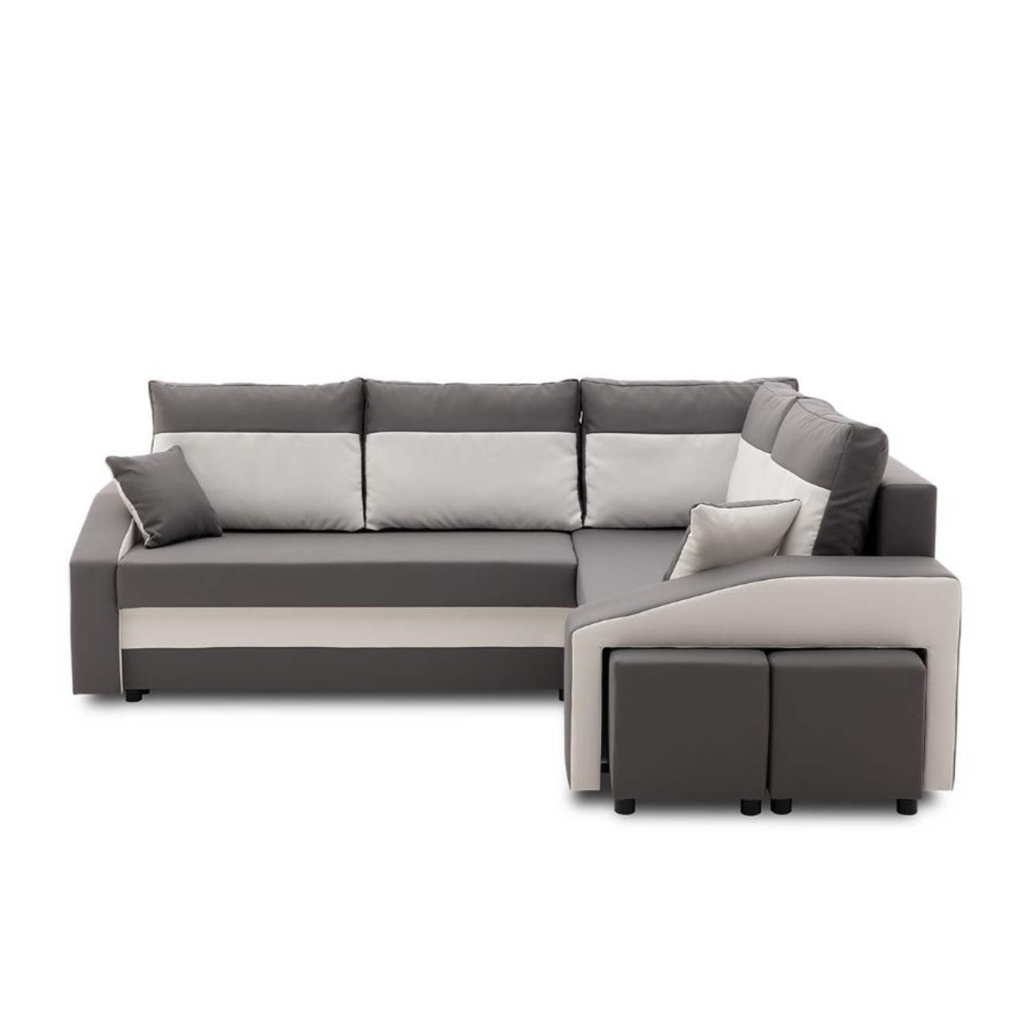 Rozkládací rohová sedací souprava s taburety a poličkou GRANDE micro Pravá Šedá/bílá