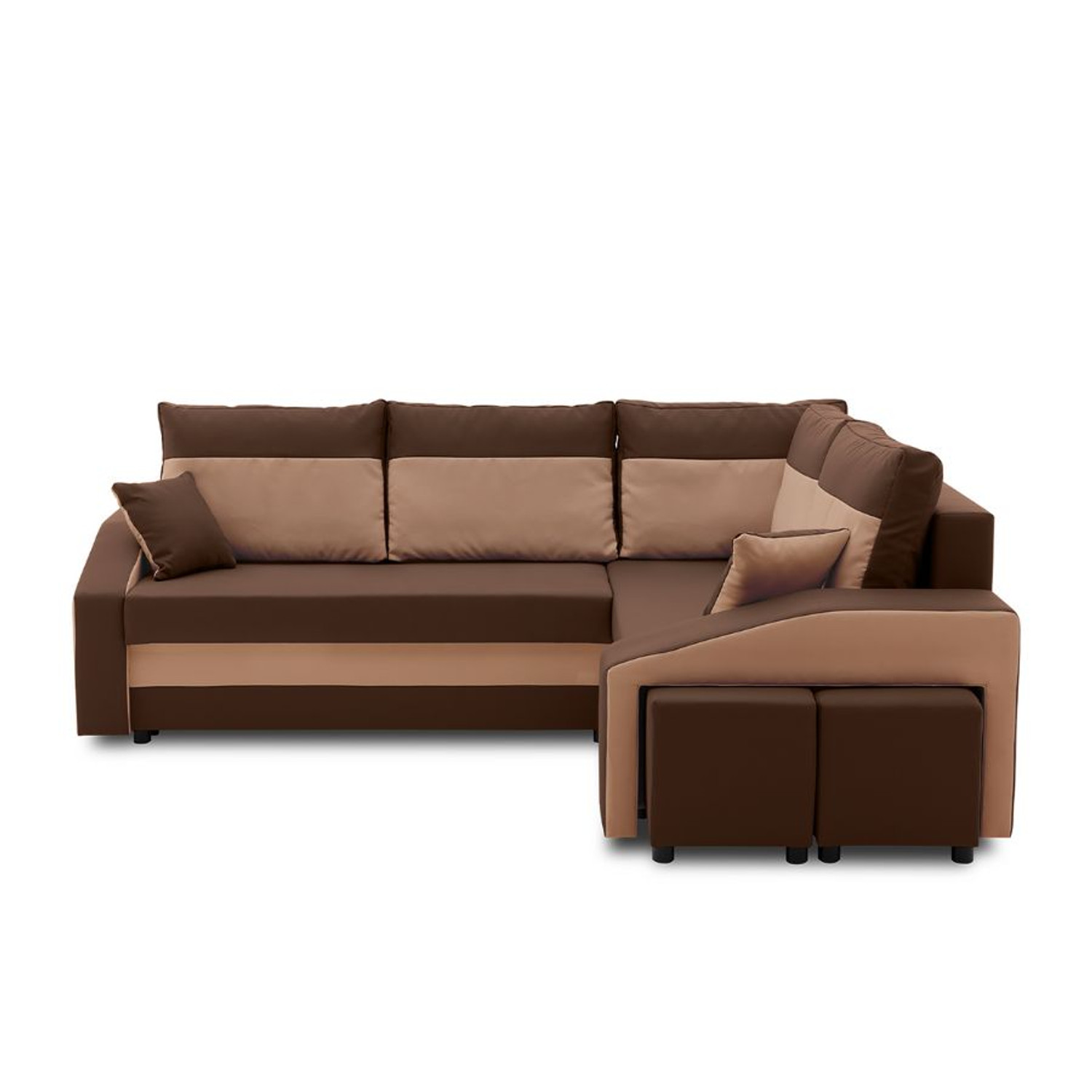 Rozkládací rohová sedací souprava s taburety a poličkou GRANDE micro Pravá Hnědá