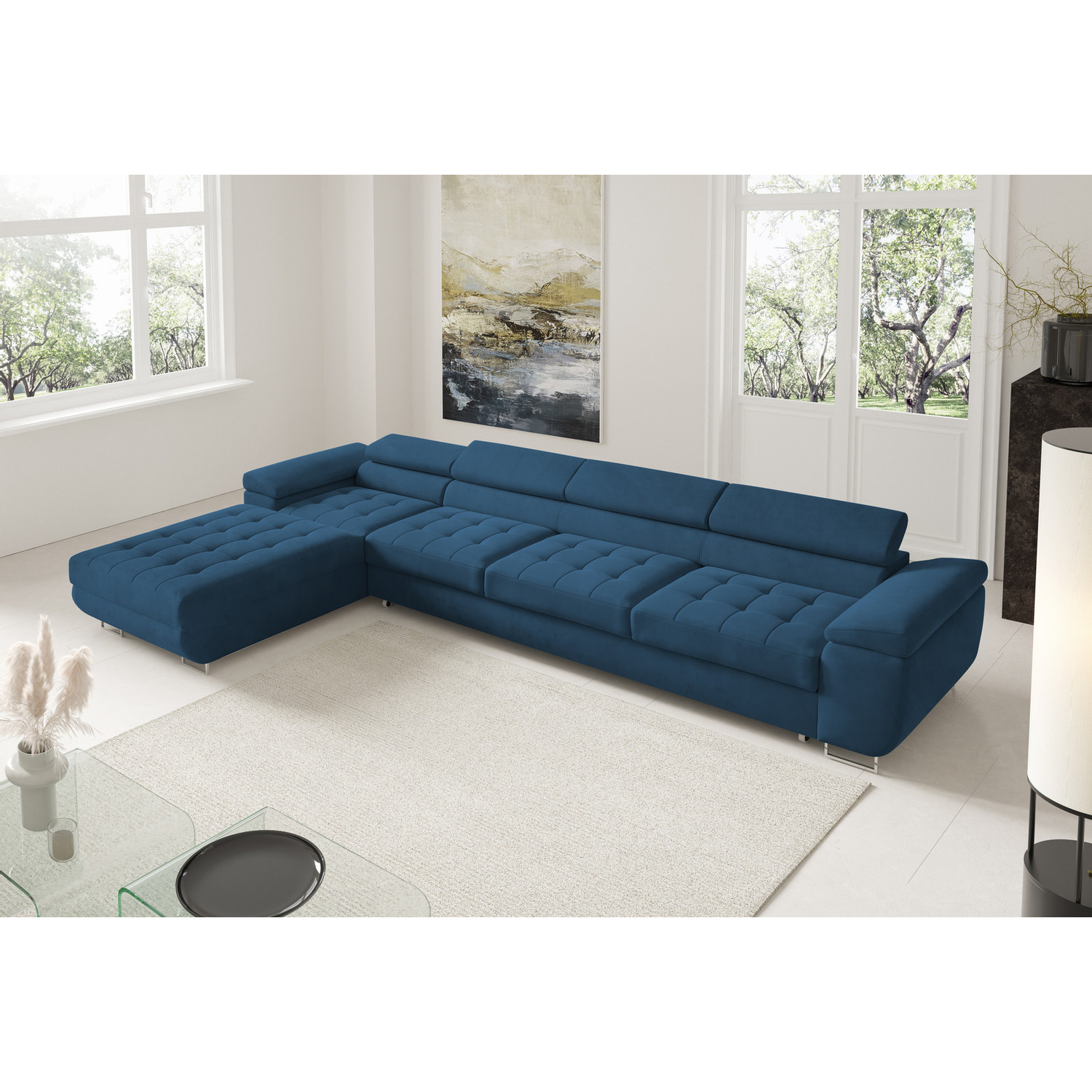 Rohová rozkládací sedací souprava BENJAMIN 272 XL Levá Modrá