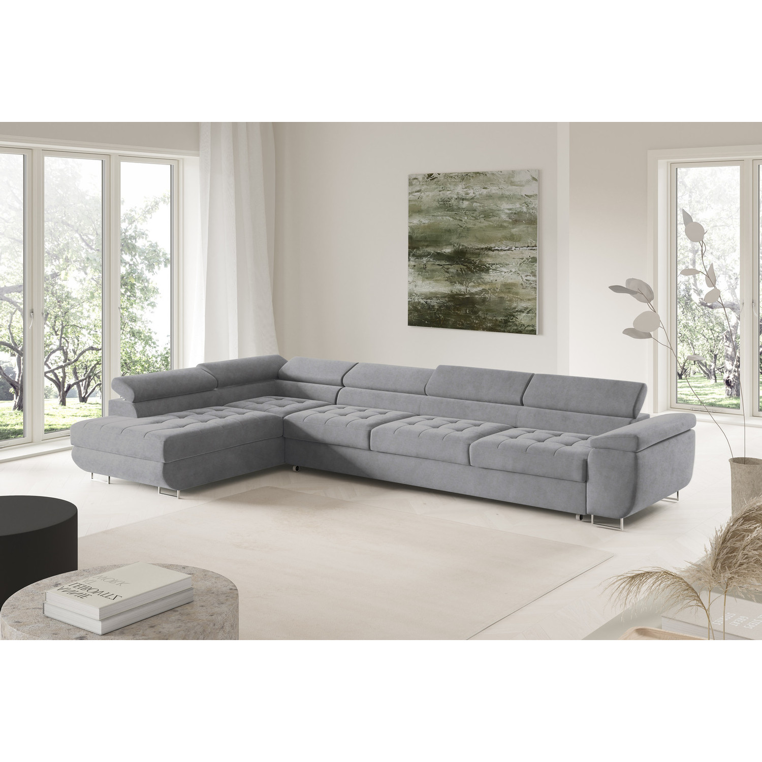 Rohová rozkládací sedací souprava BENJAMIN 155 XL Levá Šedá III