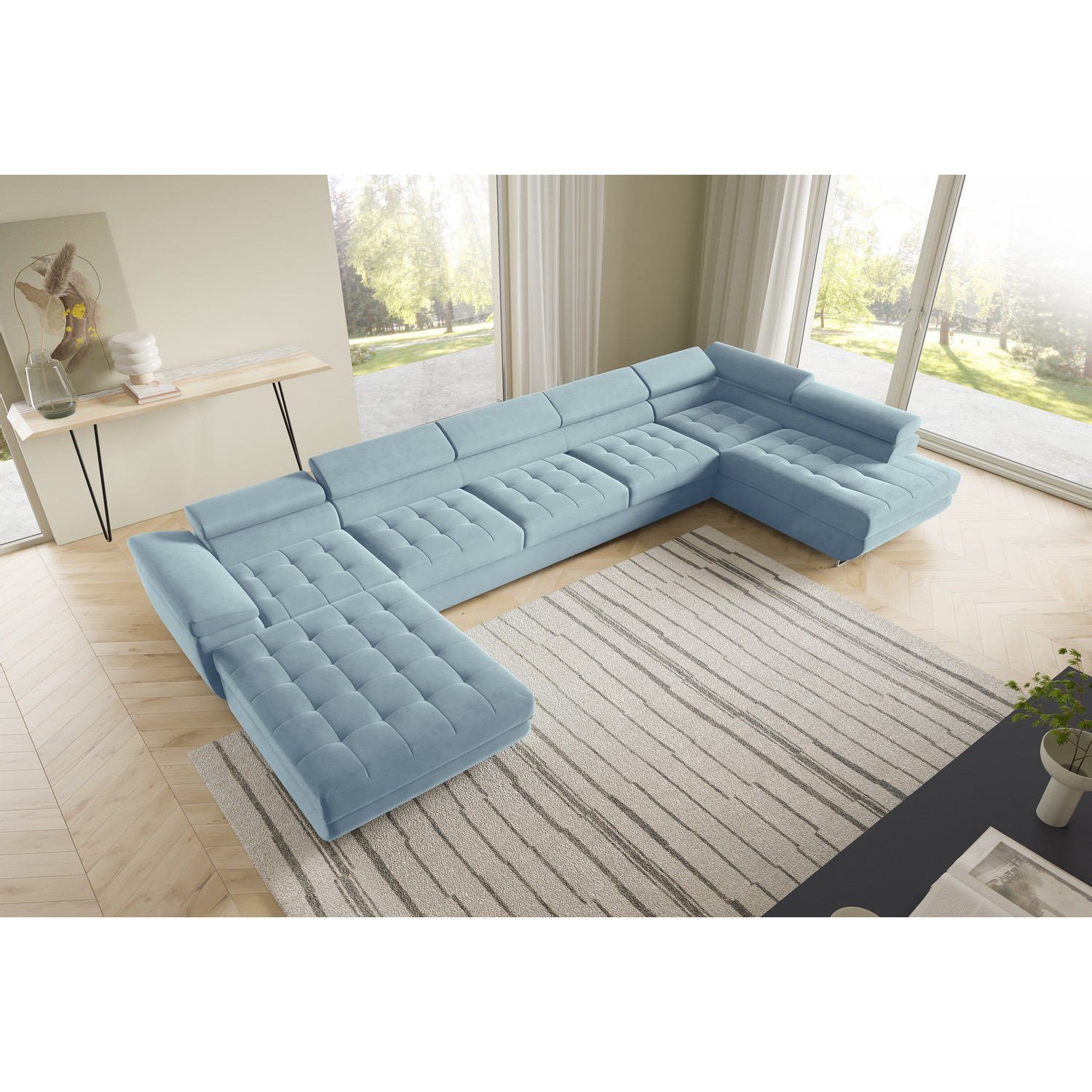 Rohová rozkládací sedací souprava BENJAMIN 275 U XL Pravá Modrá III