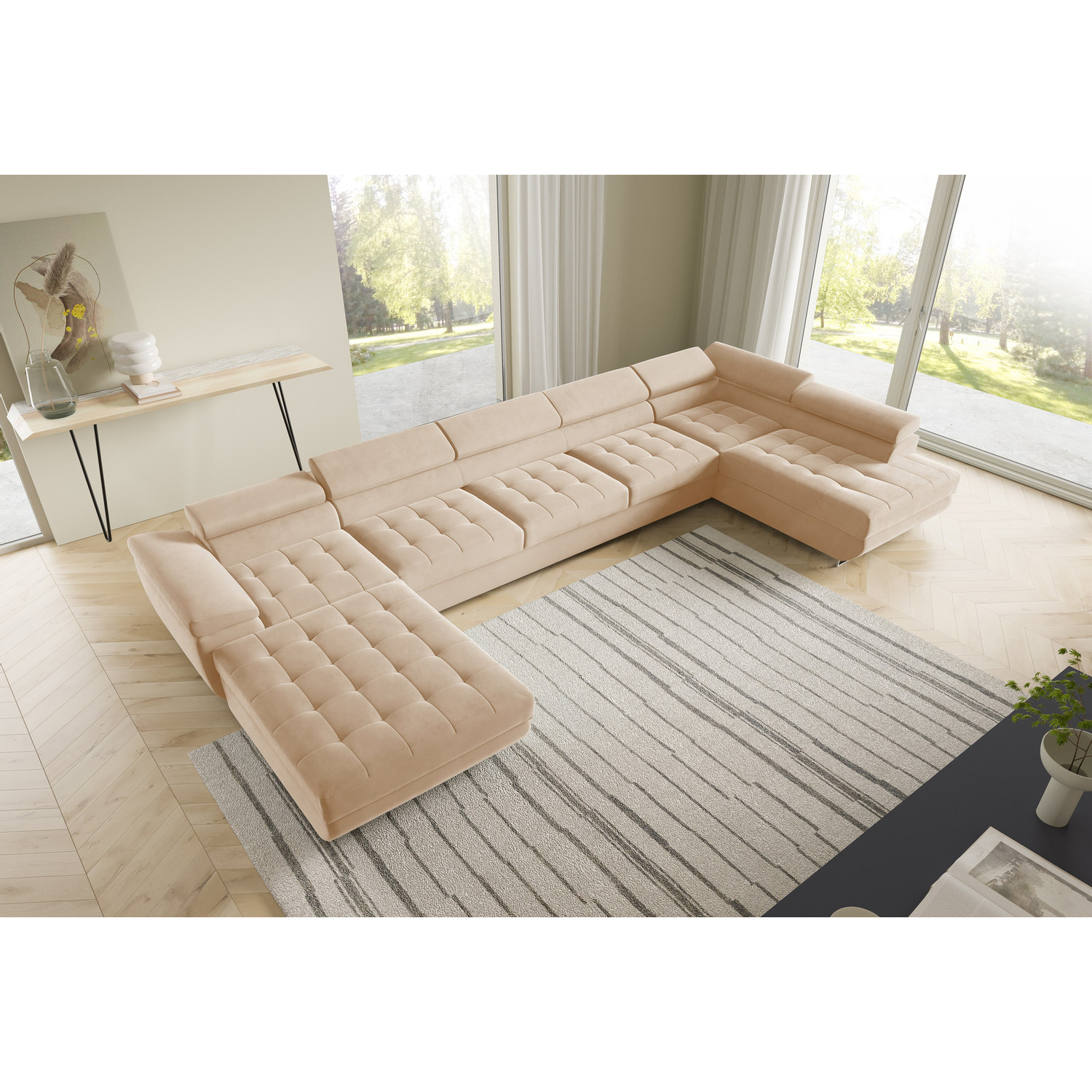 Rohová rozkládací sedací souprava BENJAMIN 275 U XL Pravá Béžová