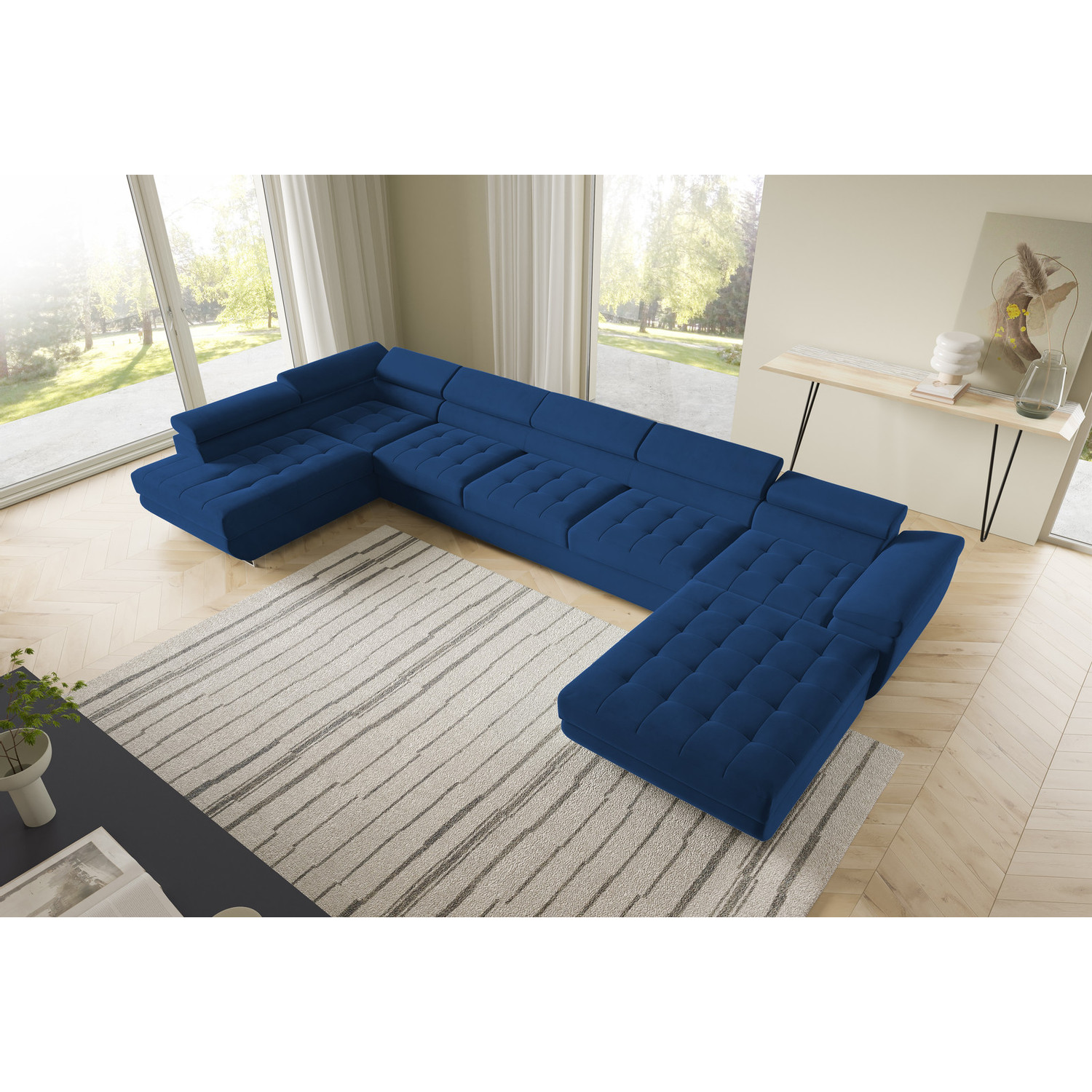 Rohová rozkládací sedací souprava BENJAMIN 275 U XL Levá Modrá I