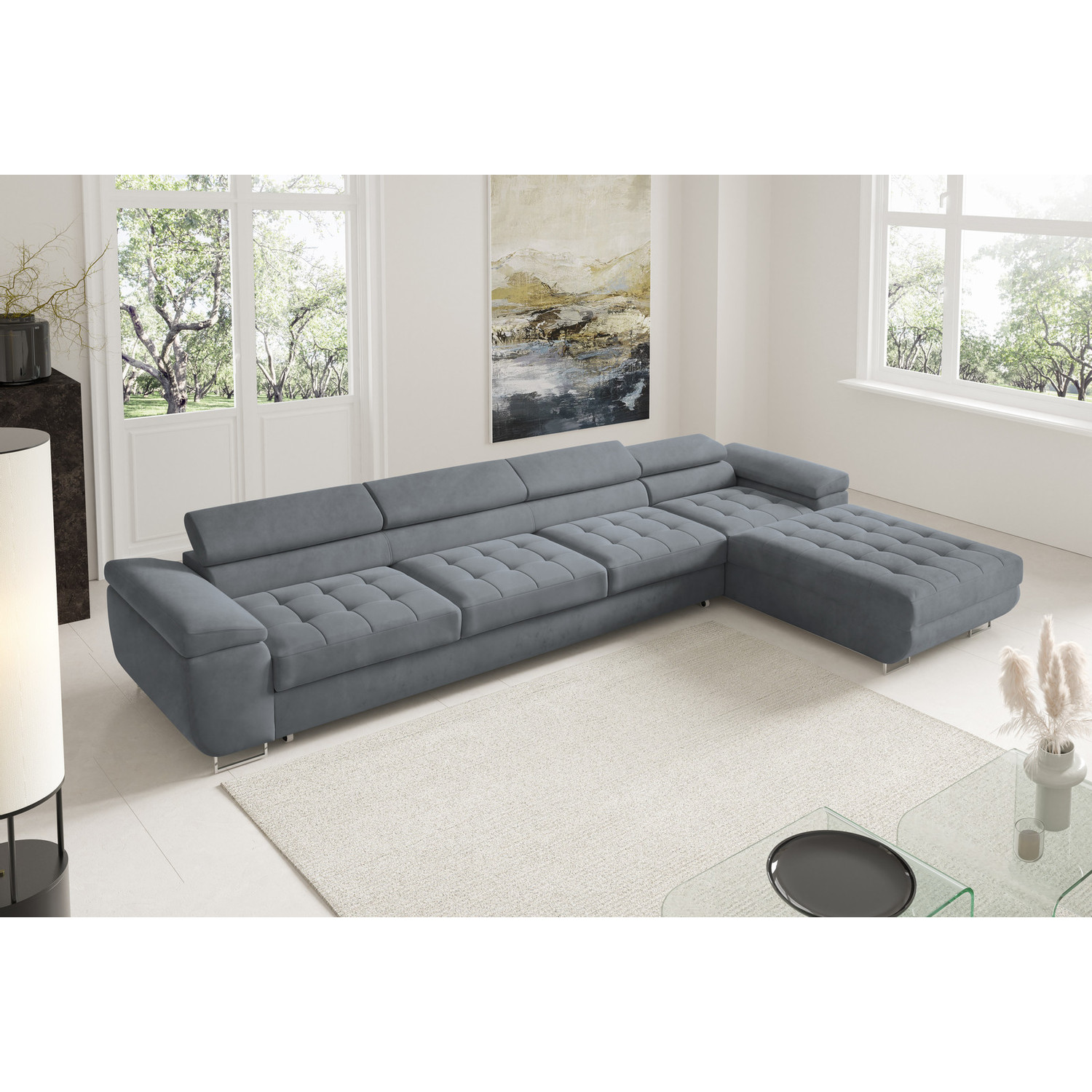 Rohová rozkládací sedací souprava BENJAMIN 272 XL Pravá Šedá I