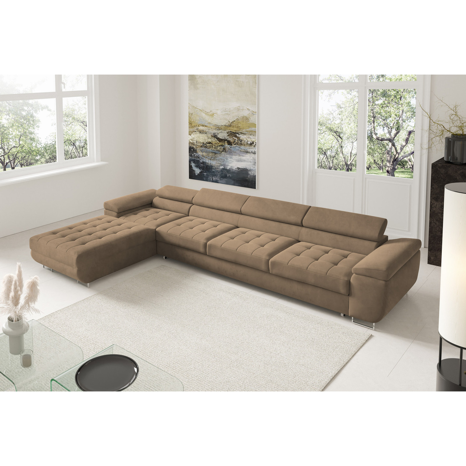 Rohová rozkládací sedací souprava BENJAMIN 272 XL Levá Hnědá