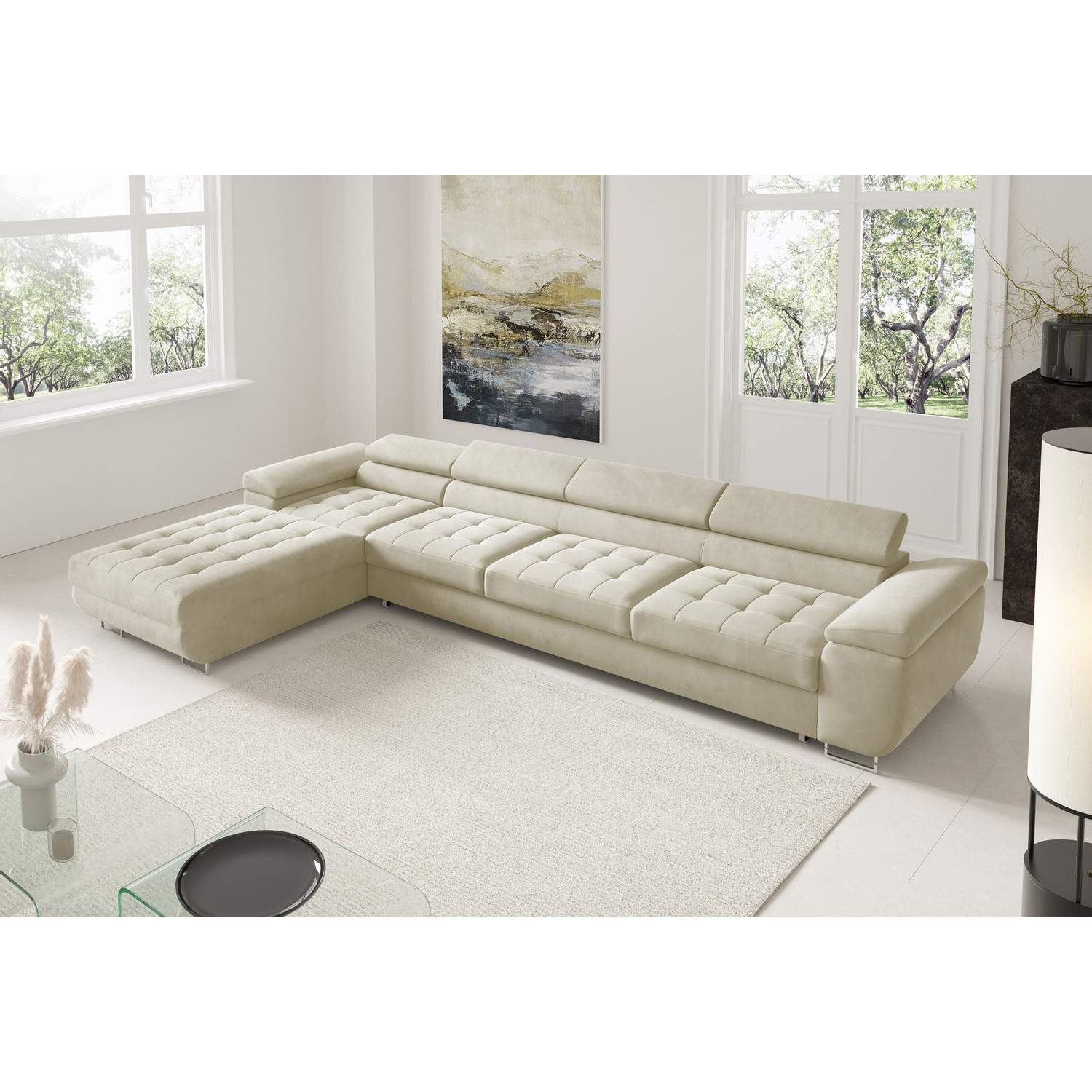 Rohová rozkládací sedací souprava BENJAMIN 272 XL Levá Krémová