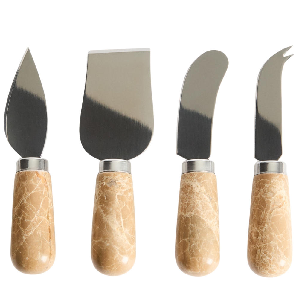 Kave Home Sada čtyř nožů na sýr Adoma s mramorovou rukojetí