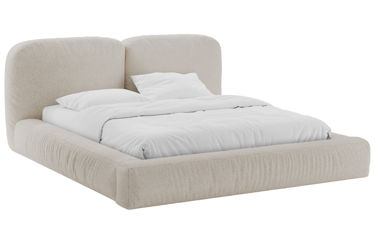 Micadoni Béžová bouclé dvoulůžková postel Martina 180 x 200 cm s úložným prostorem