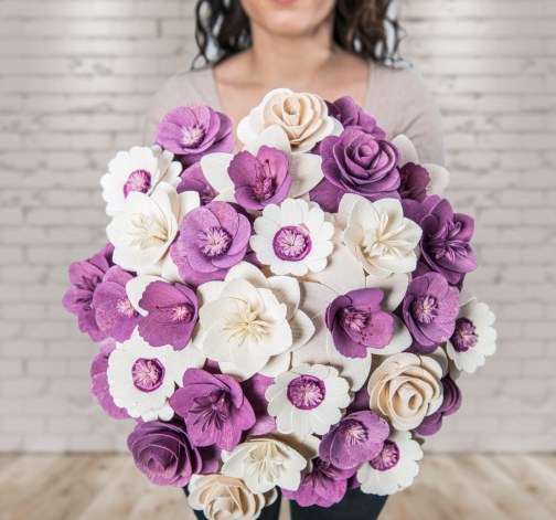 Velká dřevěná vonící kytice fialová