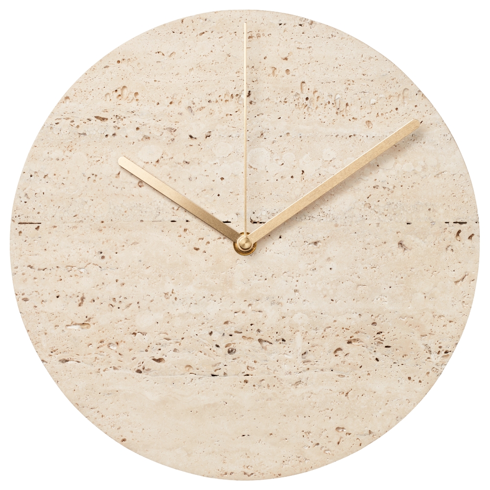 Bolia Travertinové nástěnné hodiny Tima 28 cm s dubovou deskou