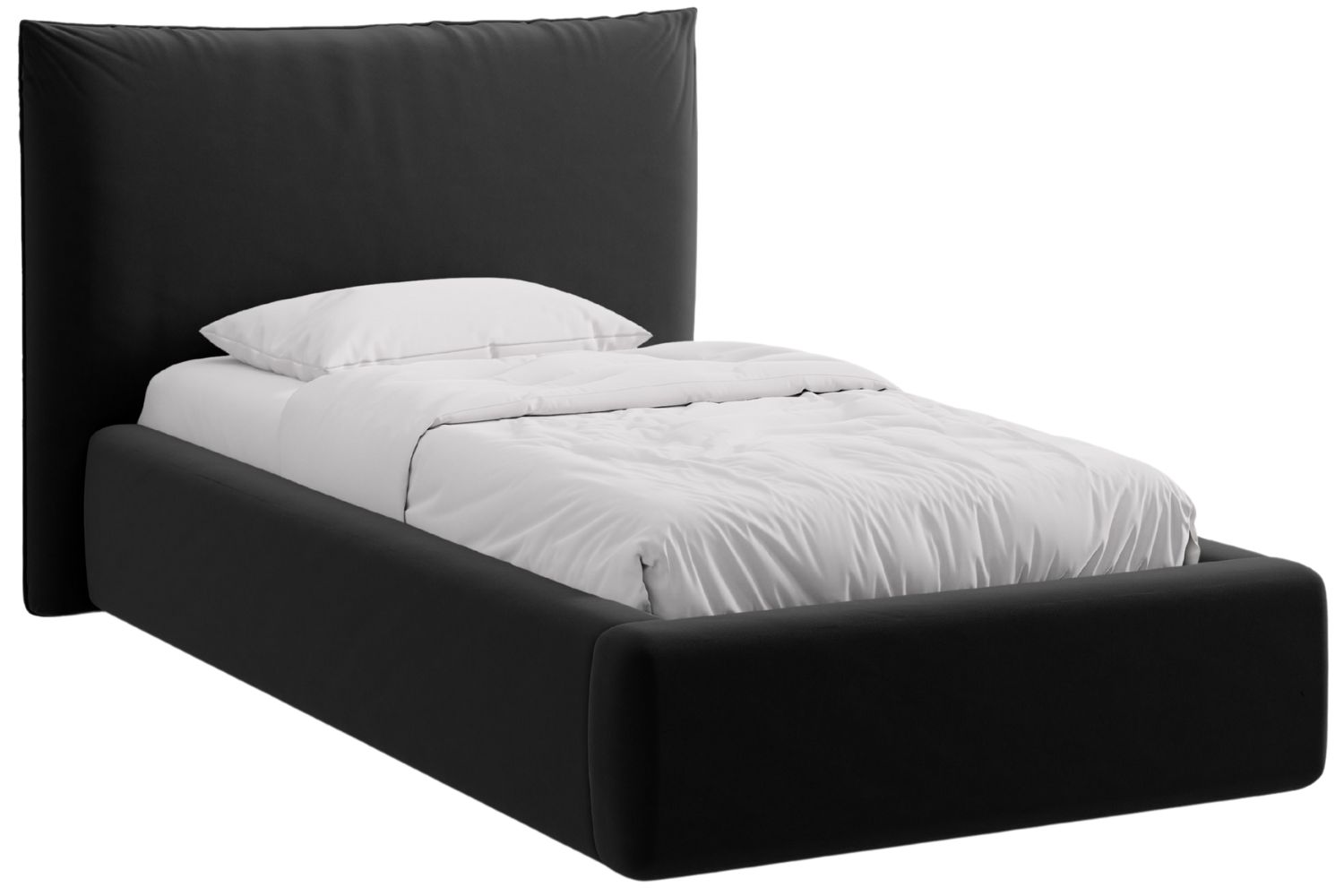 Micadoni Černá sametová jednolůžková postel Kaelle 90 x 200 cm s úložným prostorem