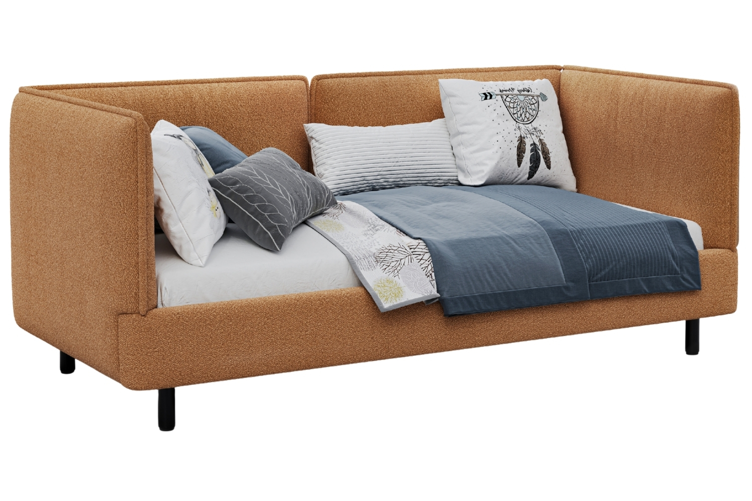 Woodsoft Oranžovohnědá bouclé jednolůžková postel Modena II 90 x 200 cm