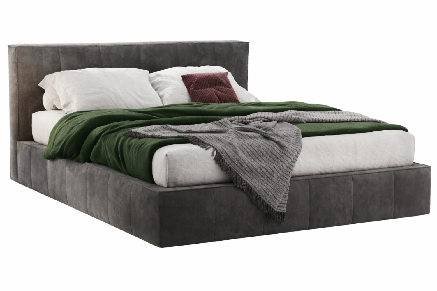 Woodsoft Tmavě šedá čalouněná dvoulůžková postel Bergamo 160 x 200 cm