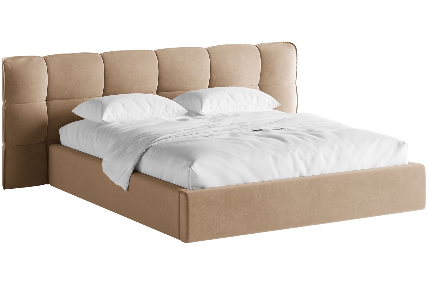 Micadoni Béžová sametová dvoulůžková postel Eric 180 x 200 cm s úložným prostorem