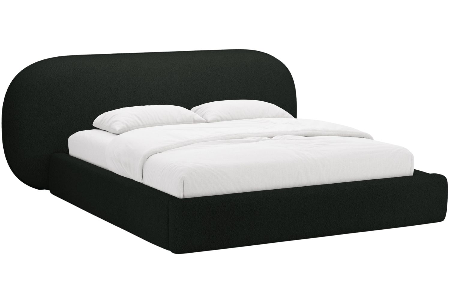 Micadoni Černá bouclé dvoulůžková postel Ovalo 160 x 200 cm s úložným prostorem