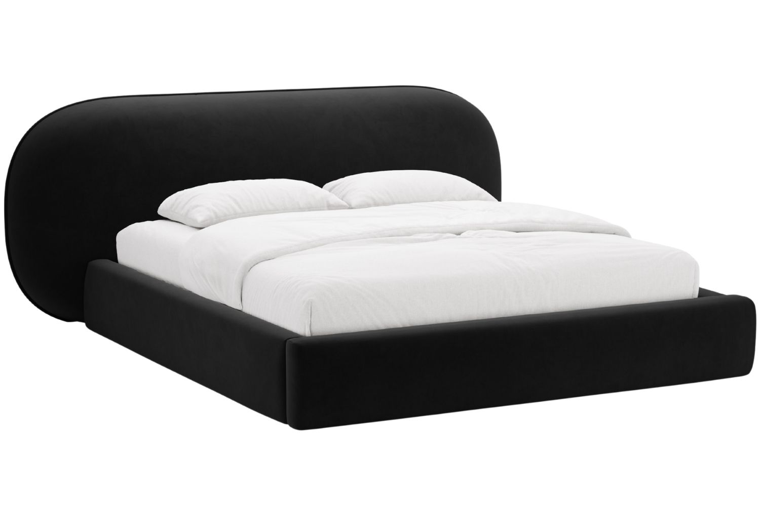 Micadoni Černá sametová dvoulůžková postel Ovalo 180 x 200 cm s úložným prostorem