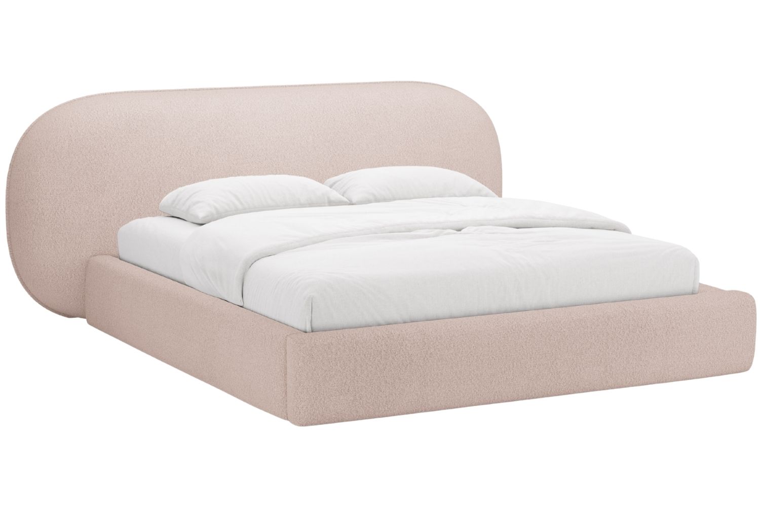 Micadoni Růžová bouclé dvoulůžková postel Ovalo 180 x 200 cm s úložným prostorem